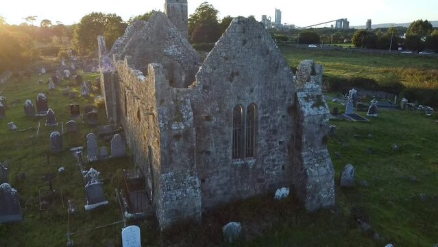 Drone footage of the historical monastic site of Mungret Abbey. Limerick, Ireland.