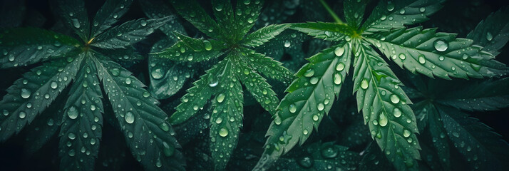 fresh cannabis leaf, water droplets, patterning, generative AI