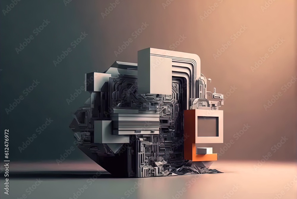 Poster Abstract science and technology background with shiny connection elements and sci-fi intefrace. Tech abstraction wallpaper. Generated AI