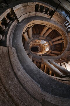 Vertical top shot of the Borromini staircase, Palazzo Barberini, Rome, Italy