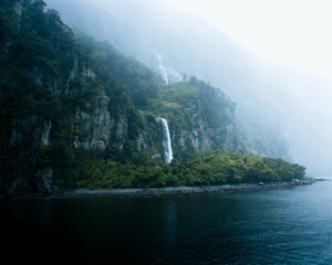 New Zealand waterfall in milford sound