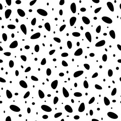 Seamless repeating pattern monochrome, abstract dots, polka dots, irregular, hand drawn round geometric shapes. black and white vector pattern