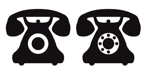 Retro phone icons set. Black icons icons isolated on white background.