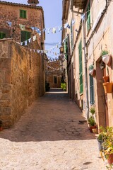 Beautiful view of a street in Valldemossa village in Spain