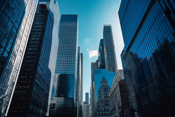 Plakat business buildings in new york city with a blue sky
