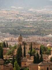 Fototapeta na wymiar Vertical shot of the Alhambra palace and the city view of Granada, Spain.