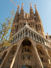 Vertical shot of the Sagrada Familia in Barcelona, Catalonia, Spain