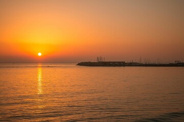 Beautiful sunset over the Adriatic sea on the Italian coast