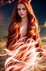 Beautiful woman with long shiny hair, generative ai illustration