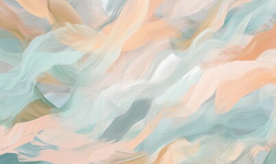 Obraz premium an abstract painting with pastel colors of blue, orange, and pink on a white background with a black border in the middle of the image. generative ai