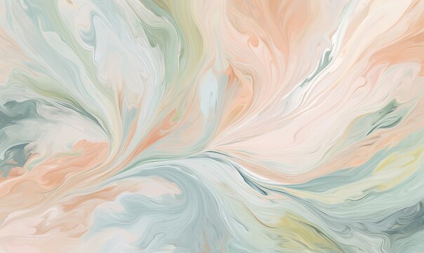  an abstract painting with pastel colors on a white background with a green and pink swirl on the bottom of the image and a light green and orange swirl .  generative ai