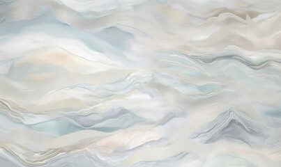  a painting of white and blue waves on a gray background with a light blue sky in the background and a light blue sky in the middle.  generative ai