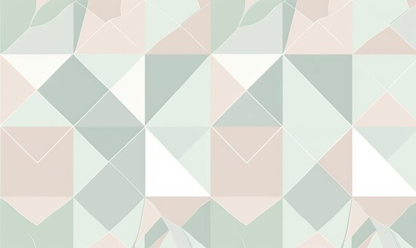  an abstract geometric pattern with pastel green, pink, and white shapes on a light green background with a diagonal diagonal pattern in the middle.  generative ai
