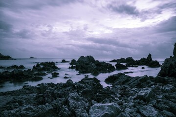 Long exposure of morning dawn in the beach