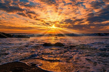 Beautiful sunrise over the northeast coast in Hartlepool, United Kingdom.