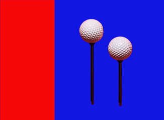 Golf balls on a red white and blue background room for text