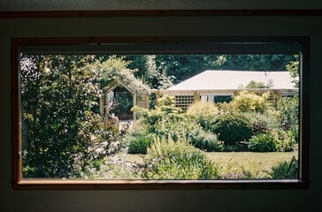 Beautiful shot of a garden opening from window