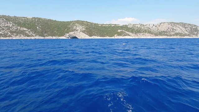 Sea view of Papanikolis Cave in Meganisi, Cephalonia, Greece
