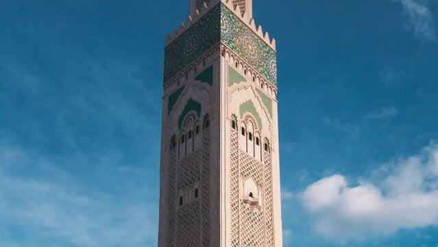 Aerial view of the Hassan II Mosque which is a popular landmark in Casablanca, Morocco
