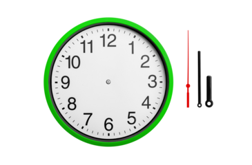 Round clock with arrows isolated on white background.