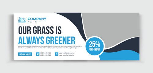 Lawn Care agriculture service for social media cover or post design template, modern lawn mower garden, or landscaping service. Social media banner for ads, banner social media.
