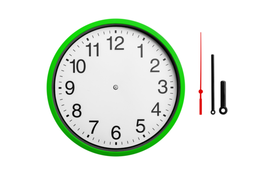 Round clock with arrows isolated on white background.