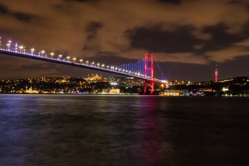 Fototapeta na wymiar Bosphorus bridge at night in Istanbul, Turkey.