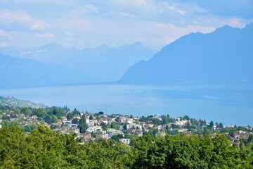 Fototapeta na wymiar Scenic view on the Swiss Alps from the city of Lausanne, Switzerland