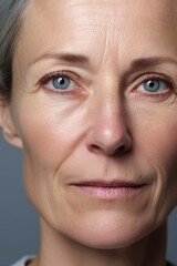 Obraz premium Close up studio headshot of a beautiful mature woman looking at the camera. Generative AI