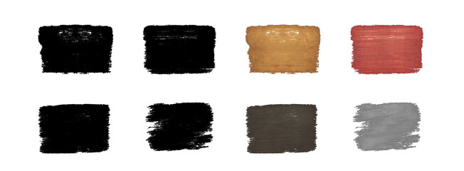 Set of textures, worn surface, worn out old paint with chips. Black paint contours. Isolated on transparent background. Png. AI.