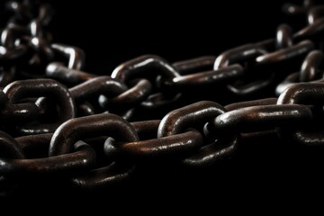 Metal chain isolated on black background. Close up.
