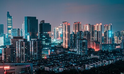 Fototapeta na wymiar Aerial view of a modern city illuminated at night