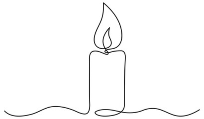 Candle burning continuous one line drawing. Vector illustration isolated on white.