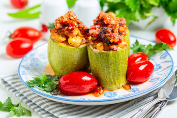 Baked stuffed zucchini.