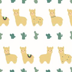 Seamless pattern cartoon llama for kids