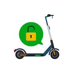 Electric Scooter Unlock.  Ecological city transport. Flat vector illustration