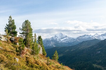 Fototapeta na wymiar Scenery from a mountain slope at Obertauern, Austria
