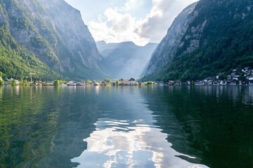 Beautiful shot of a lakeside village Hallstatt, Austria