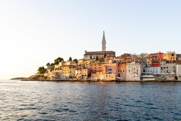 Fototapeta na wymiar Old town of Rovinj across the water, Croatia