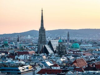 Fototapeta na wymiar Aerial view of the St. Stephen's Cathedral in Vienna, Austria at sunset