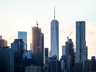 Fototapeta na wymiar Aerial skyline of downtown Manhattan in New York City, United States