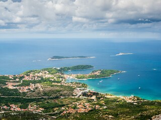 Aerial view of the village of Cavtat located by the shore of the sea