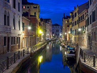 Night view of canal in Venice, Italy