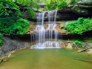 Beautiful view of small waterfall in the forest, long exposure