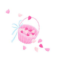 basket with rose petals for the wedding ceremony