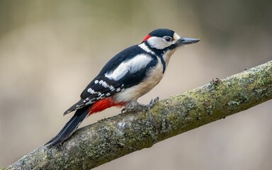 Small woodpecker bird perched on a tree branch,a closeup shot