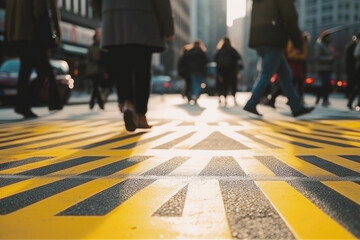 People legs crossing the pedestrian crossing in New York city