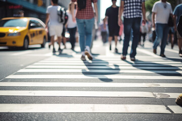 People legs crossing the pedestrian crossing in New York city