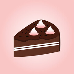 Piece of chocolate cake isolated on a pink background.