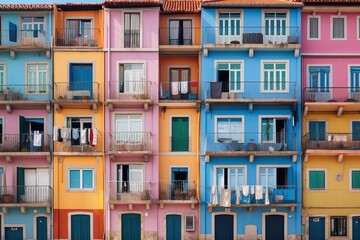Fototapeta na wymiar Coastal town with multicolored facades, generative ai